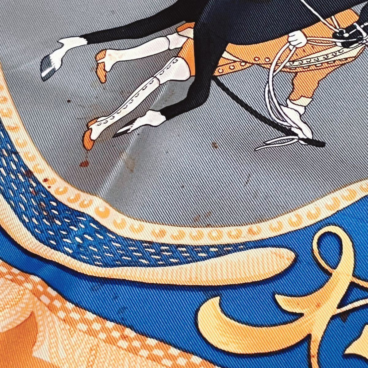 HERMES エルメス スカーフ カレ90 シルク 騎士 馬 イエロー ブルー
