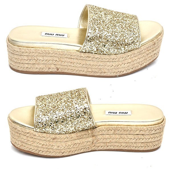 ミュウミュウ】Miu Miuグリッター エスパドリーユ ウェッジソール-