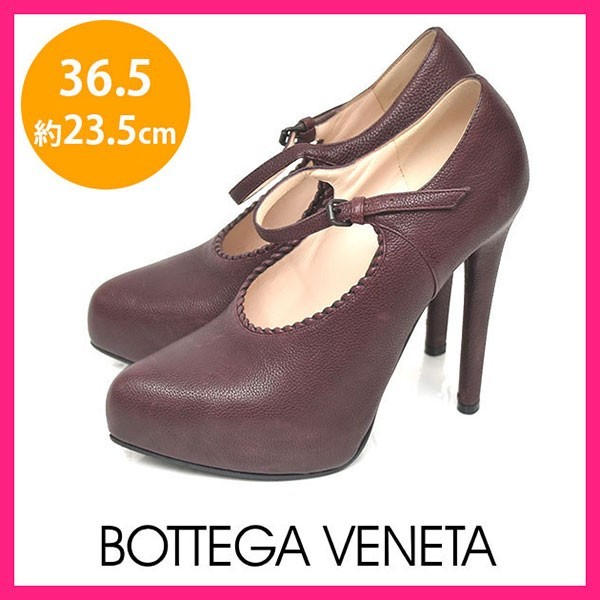 美品 ボッテガヴェネタ BOTTEGA VENETA ストラップ ヒールパンプス ボルドー 36.5(約23.5cm) sh23-0052_画像1