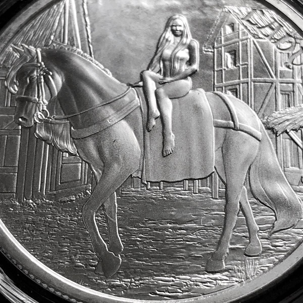 レディ・ゴディバ 1オンス .999銀貨 中世の伝説 神話的な美しい裸の馬_画像1