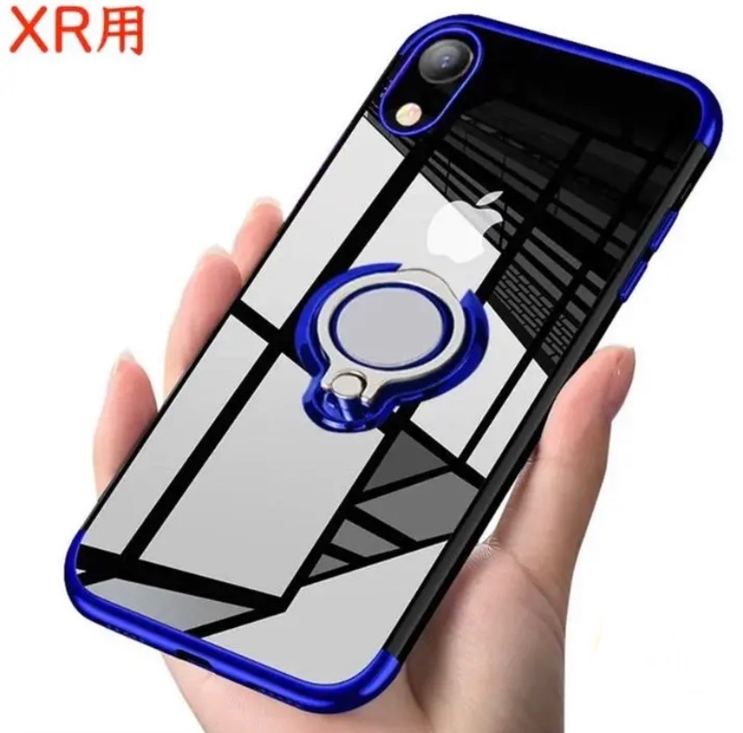 iPhone XR用ケース 青色 リング付き ブルー 透明 TPU 薄型 軽量 人気　オシャレ アイホン アイフォン アイフォーン アイホーン 人気_画像1