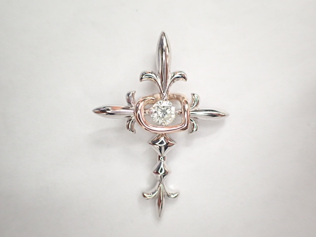 美品 K18WG×K18PG ダイヤ0.300 クロス×ハート ペンダントトップ