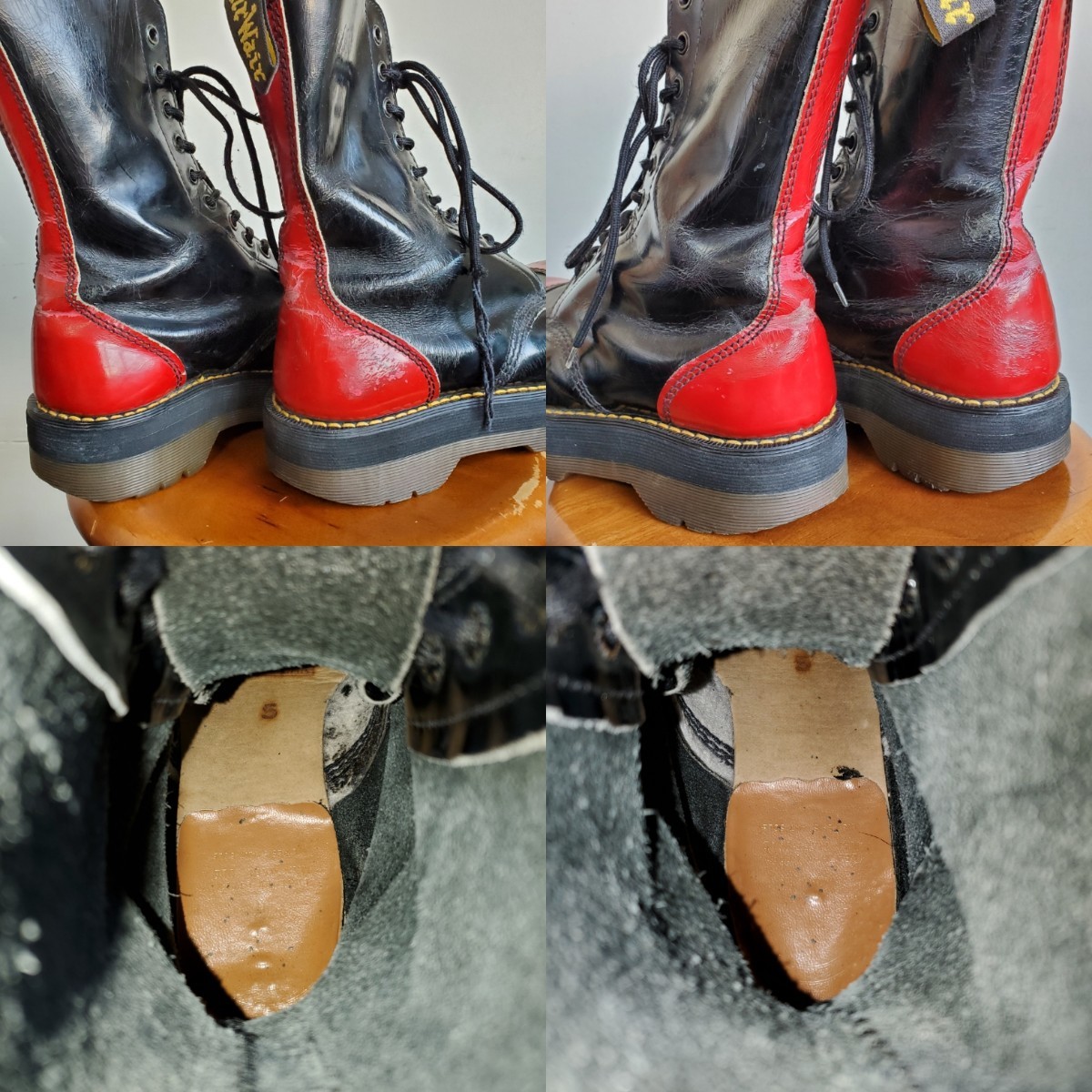 796◆英国製 ドクターマーチン Dr.Martens クレイジーボム 10ホールブーツ UK5/24～24.5㎝位 ツートン 黒×赤 vintage USED 中古_画像8