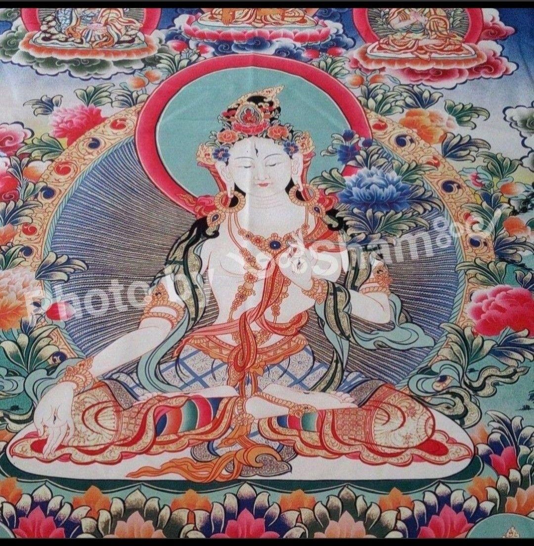 チベット 観音菩薩のタンカ 仏画 額入り