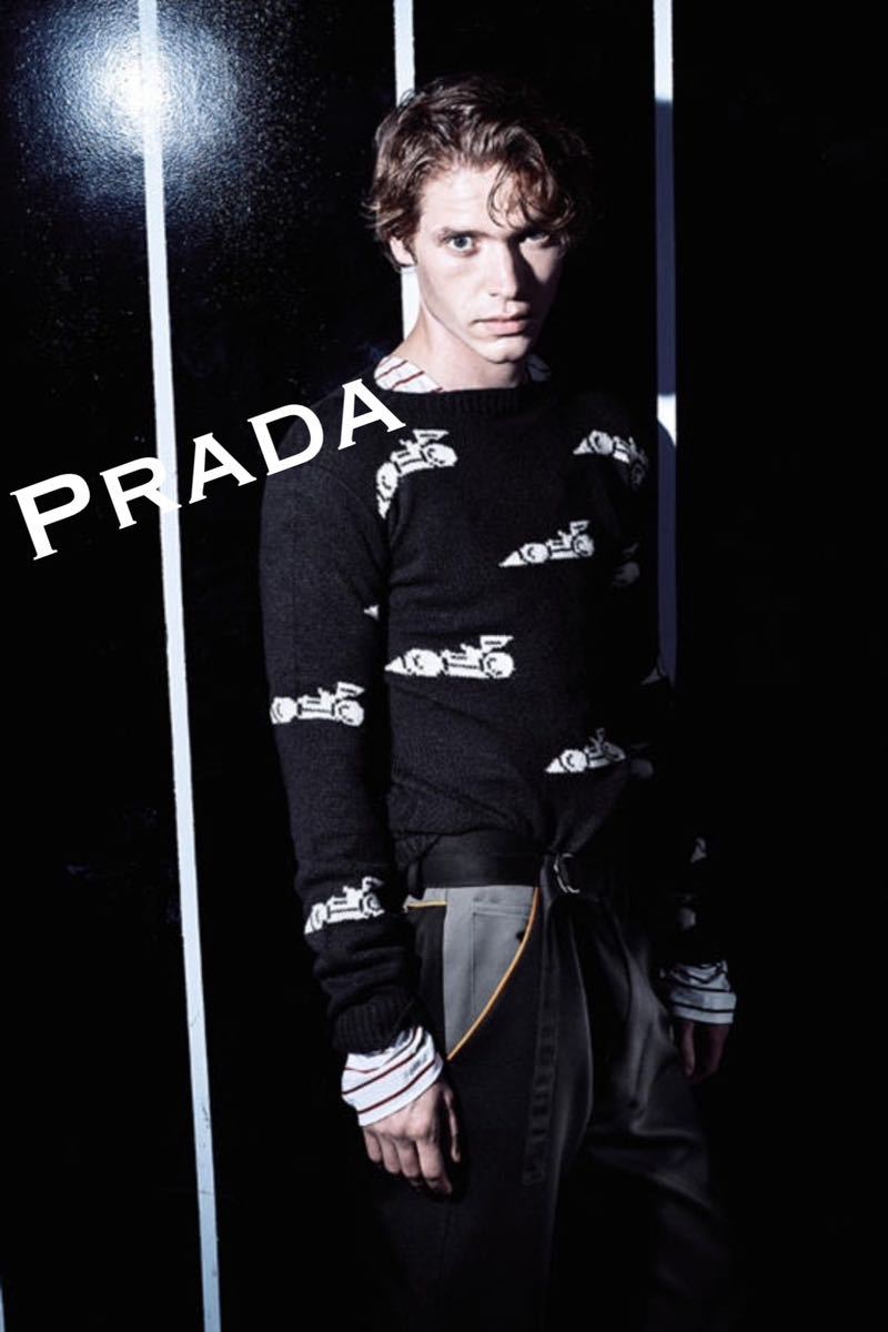 15.16 SS Runway レア■PRADA/プラダ サマーニット・セーター レーシング/F1・ユニセックス 44/S 羊毛 ランウェイ着用 クルーネック/総柄