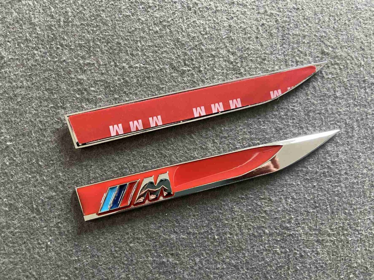 *BMW ///M* red * metal sticker emblem decal 2 pieces set 3D solid car equipment ornament both sides tape . installation easy 