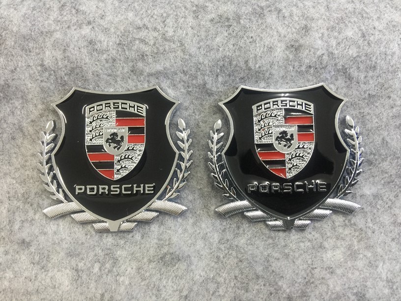 ★ポルシェ PORSCHE★シルバー★ ステッカー エンブレム 2個セット カバー 車ロゴ 自動車 キズ隠し 両面テープ付_画像1