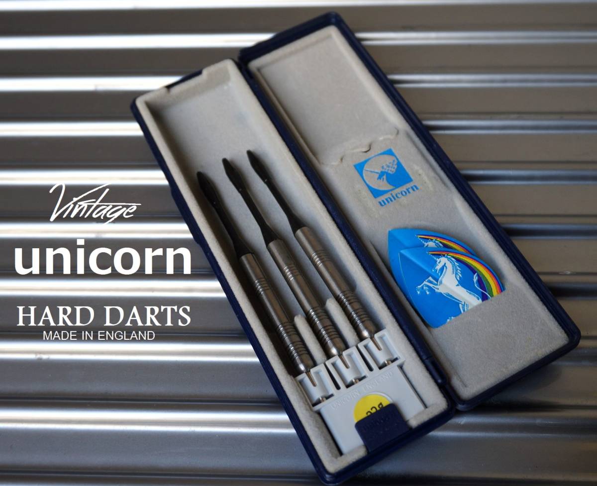 80s ヴィンテージ 英国製 UNICORN ハードダーツ 22g 3本セット ケース