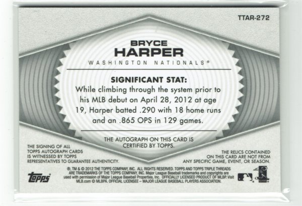 ください 【Bryce Harper/ブライス・ハーパー】2012 Topps Triple