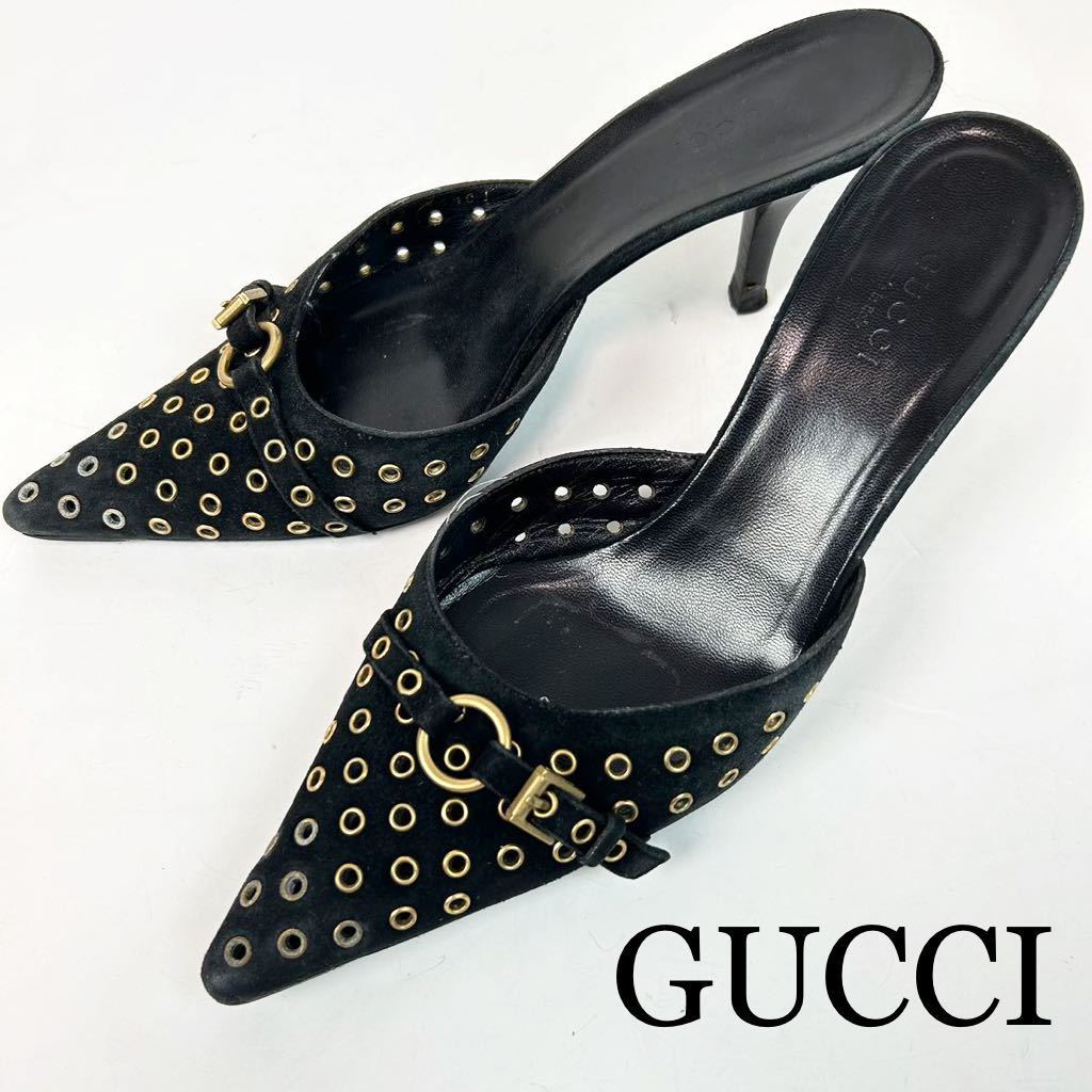 v82 GUCCI グッチ ミュール レザー パンチング スタッズ パンプス