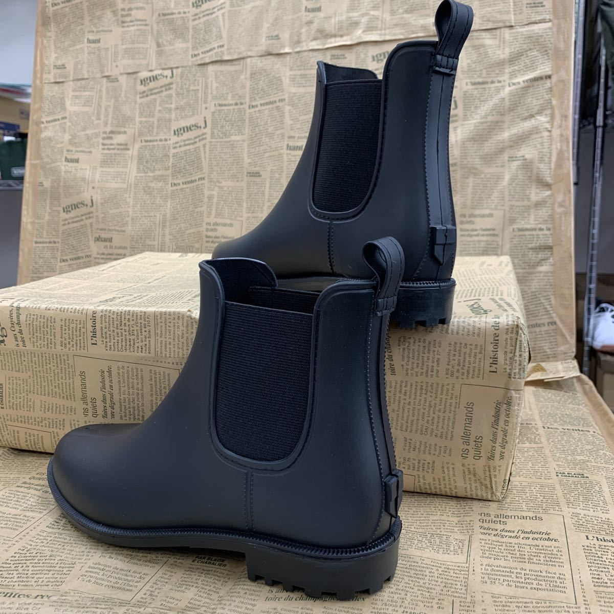  new goods L size 23.5-24.0cm complete waterproof rib attaching Short rain boots Short rain shoes rain sneakers waterproof boots black osw540