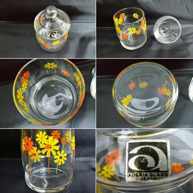 4 ADERIA アデリア 佐々木硝子 ササキ ガラス パイレックス 昭和レトロ 花柄 ガラス 食器 12点まとめて キャンディポット 皿 グラスの画像2