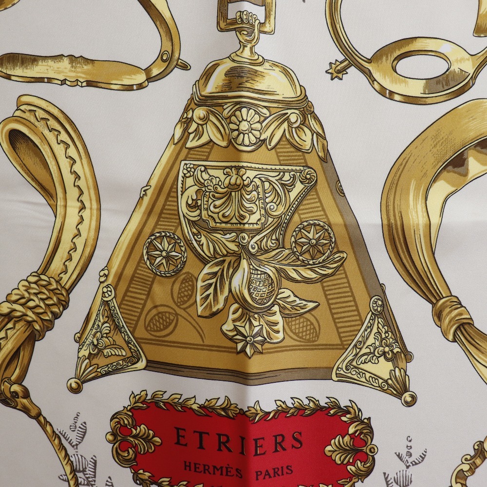 HERMES エルメス カレ90 ETRIERS 鎧 馬具 スカーフ シルク 黒/赤
