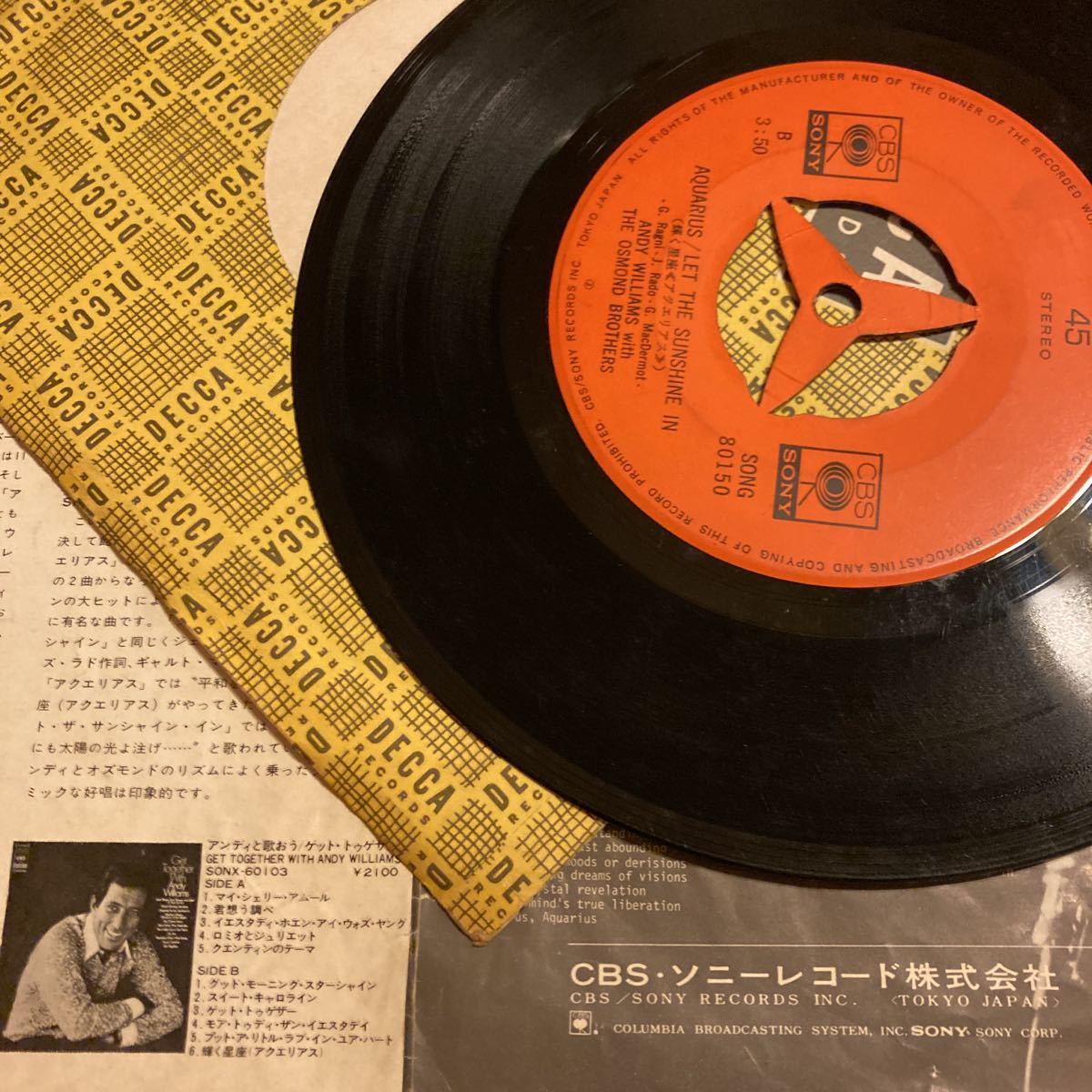 日本盤 Andy Williams ,with The Osmonds Good Morning Starshine CBS/Sony SONE-70096 1969年_画像3