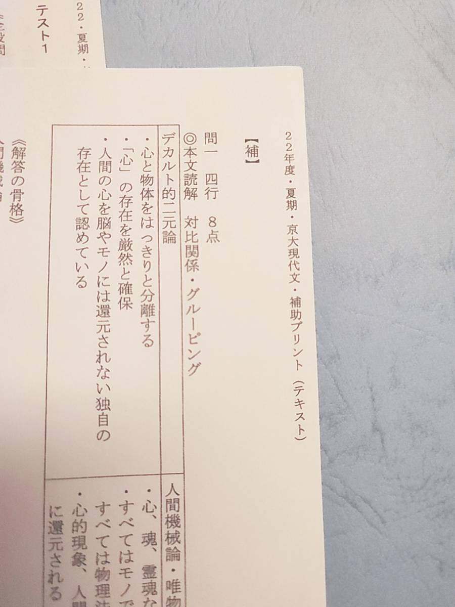 駿台　22年　夏期　京大現代文　松本先生　冬期　京大文系国語　松本・前田先生　テキスト・プリント・板書・おまけ　鉄緑会　河合塾　東進