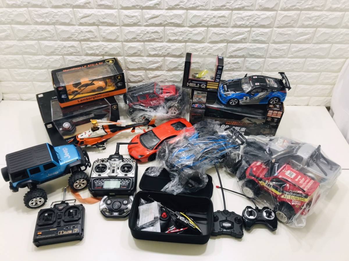 c15★トイラジ おもちゃ ラジコン ヘリ クルマ 4WD スーパーカー RC プロポ 送信機 ワルケラ 戦車 等 大量 まとめて 現状品 ジャンク