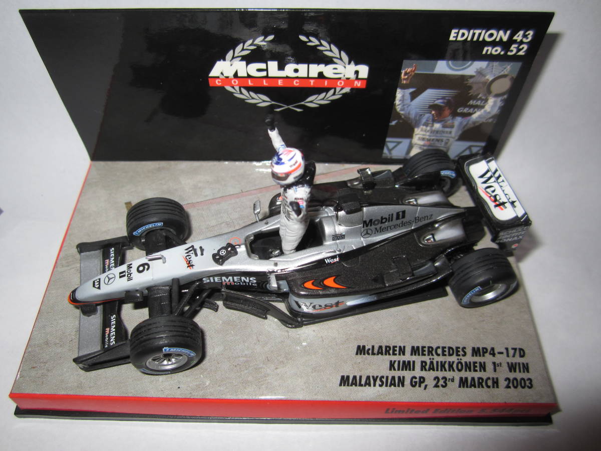 即決 PMA ミニチャンプス製 1/43 マクラーレン MP4/17D 2003年マレーシアGP F1初優勝 №6 キミ・ライコネン WEST仕様_画像9