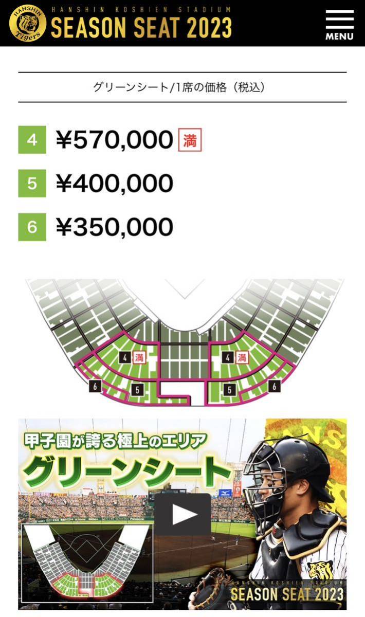 4月8日（土）阪神 vs ヤクルト　甲子園球場　グリーンシート通路側より２席_4エリアの1-5段どこかの通路側となります