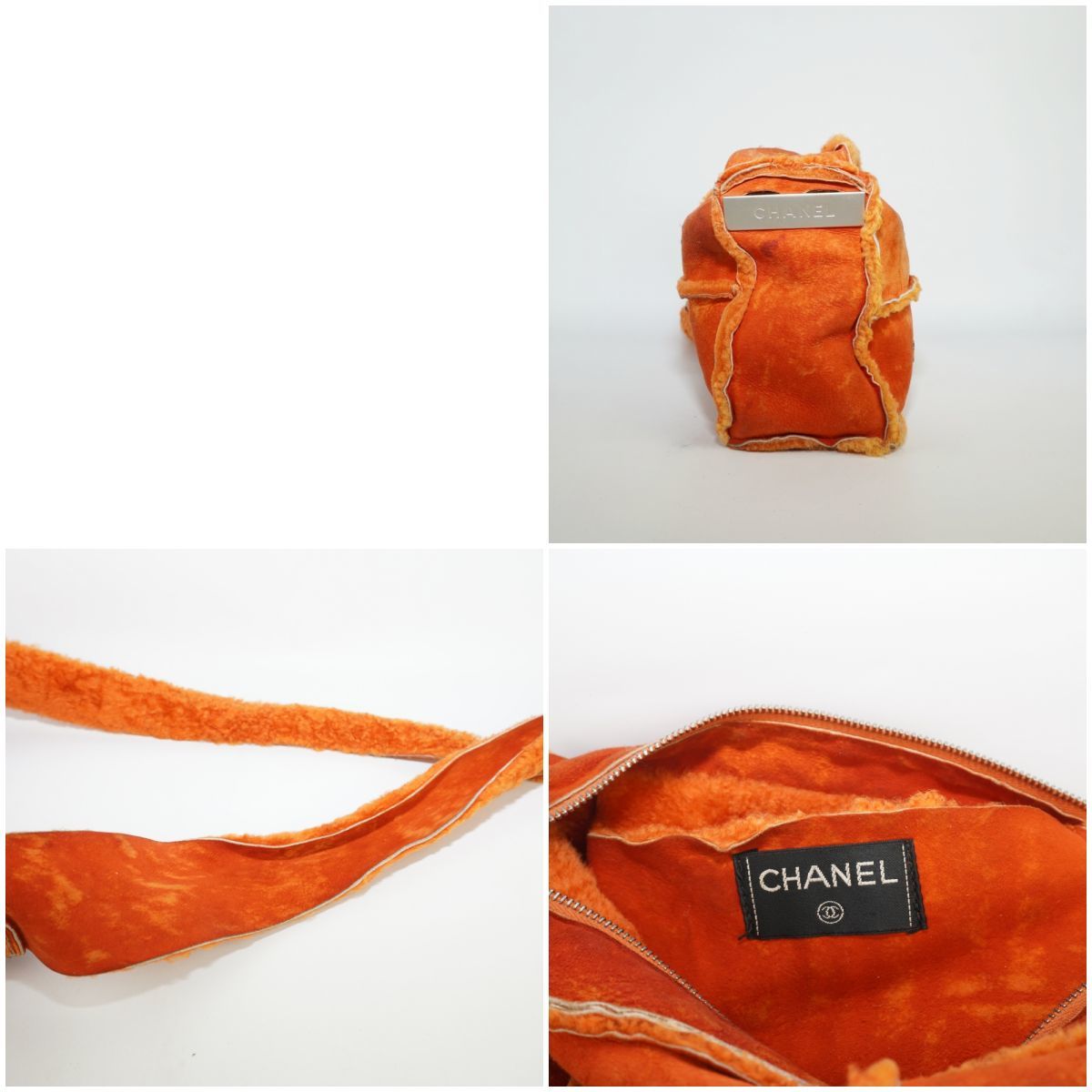 CHANEL シャネル ムートンバッグ ショルダー ココマーク スエードレザー ボア シルバー金具 オレンジ@DC1