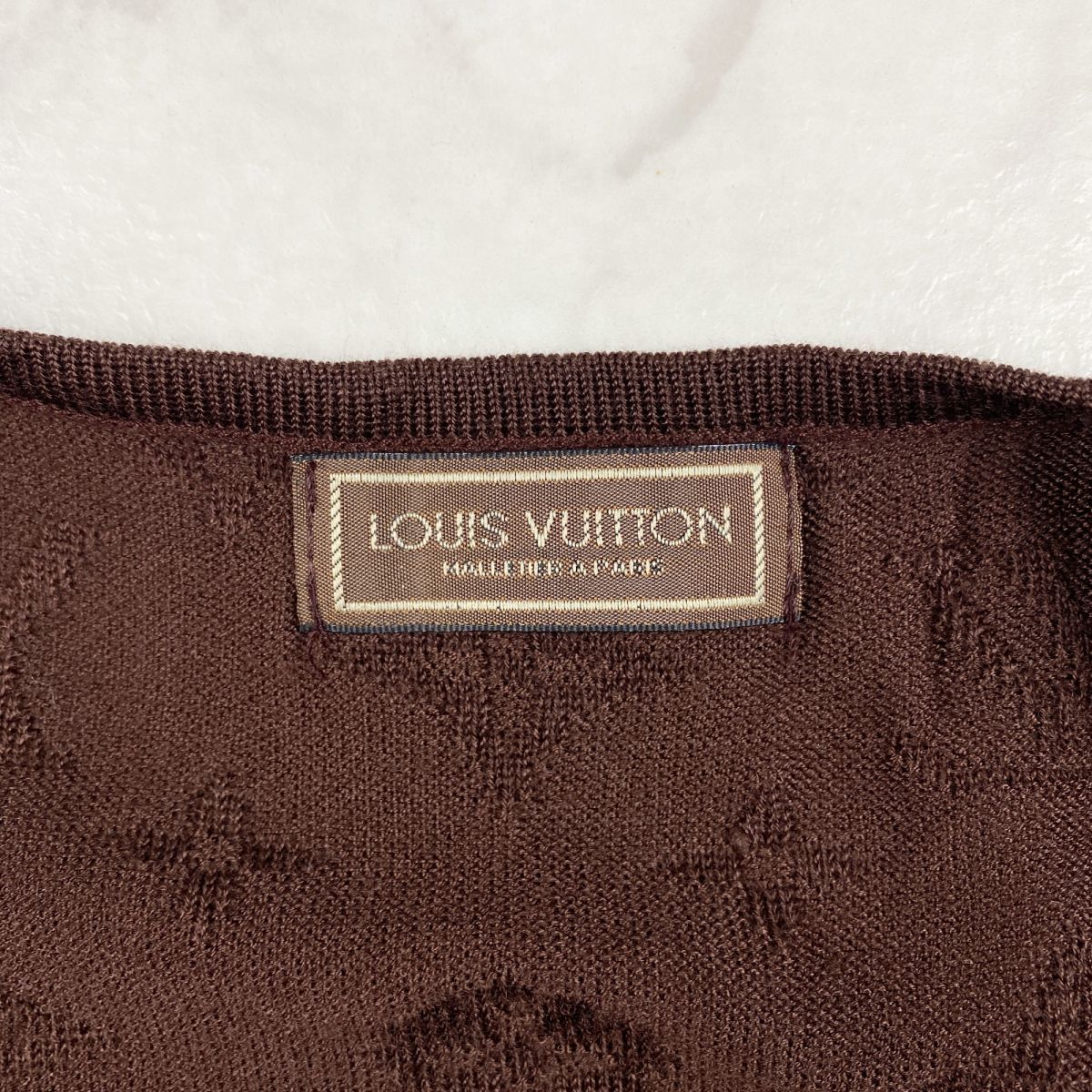 美品 Louis Vuitton ルイヴィトン アンサンブルニット ウール デザイン編地 半袖カットソー カーディガン レディース 茶色 サイズM*AC362_画像10