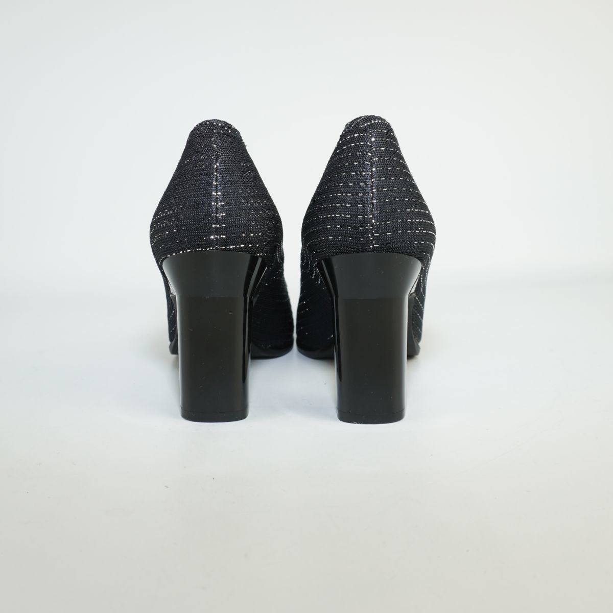 美品 Givenchy ジバンシィ 35 22.0 パンプス ヒール スクエアトゥ ナイロン ストライプ ラメ 黒 ブラック/AC60_画像5
