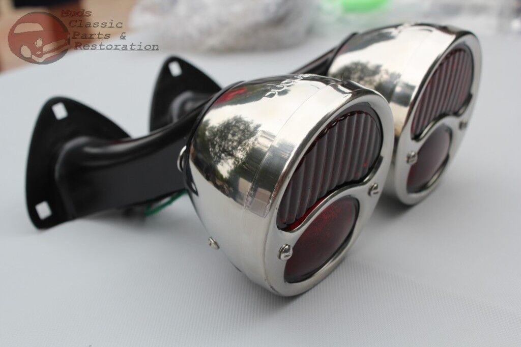 Model A Stainless Tail Lamps Black Brackets Set Hot Rod Truck Custom Mounted New 海外 即決