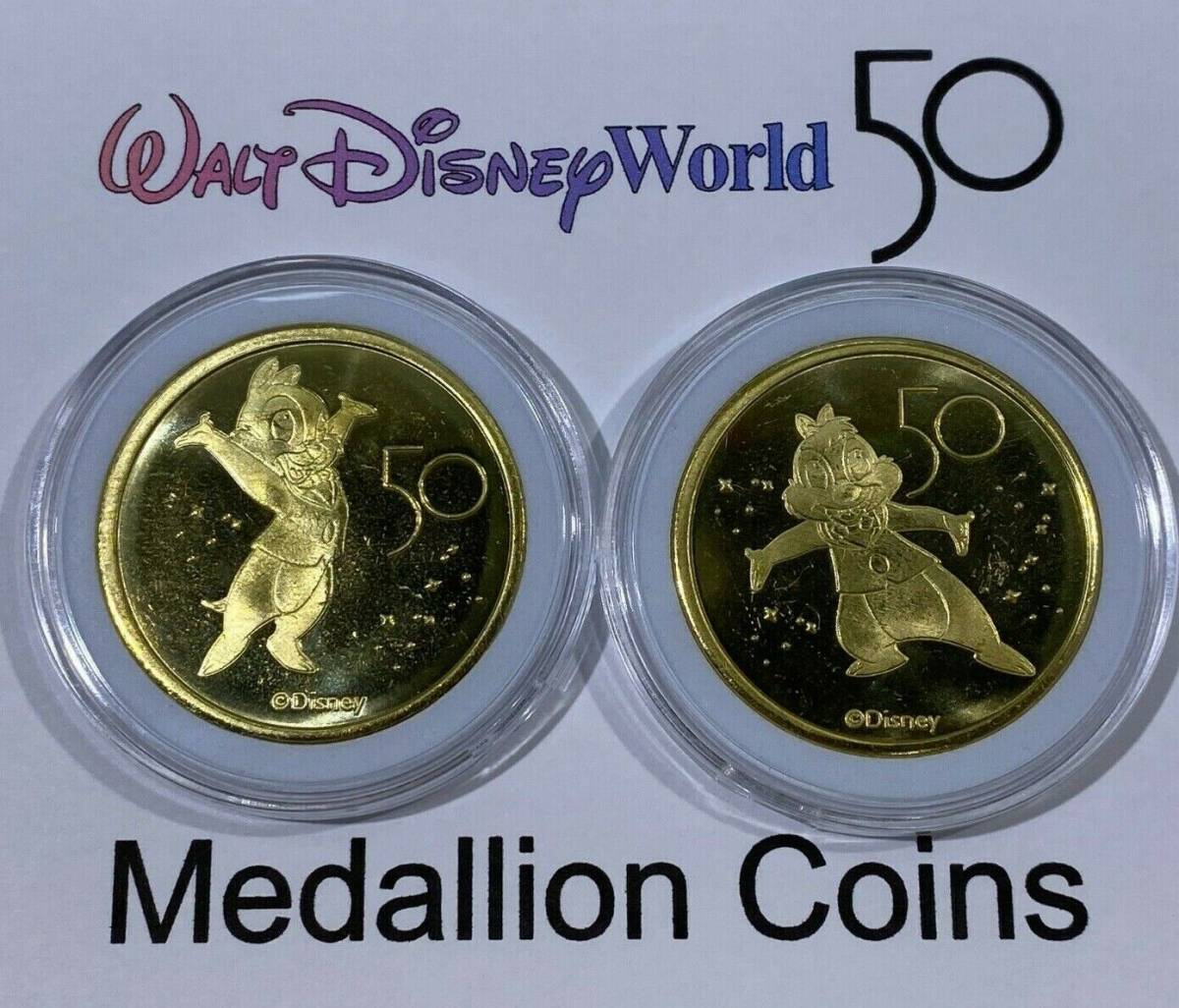 Chip N Dale Disney World 50th Anniversary Commemorative Medallion Coin in Case 海外 即決