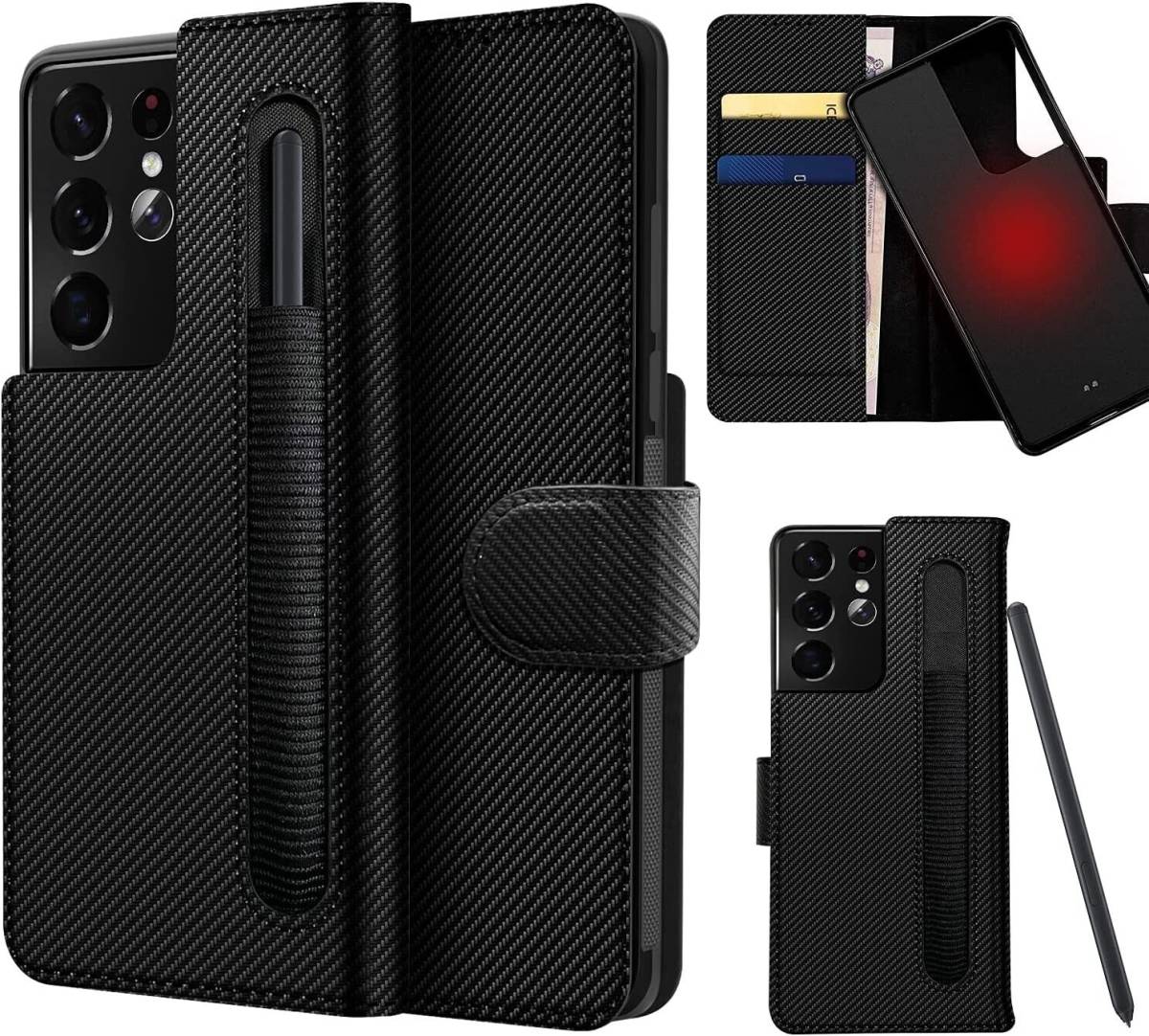 Samsung Galaxy S21 Ultra Case Flip Wallet Cover With S Pen Slot Leather Wallet 海外 即決