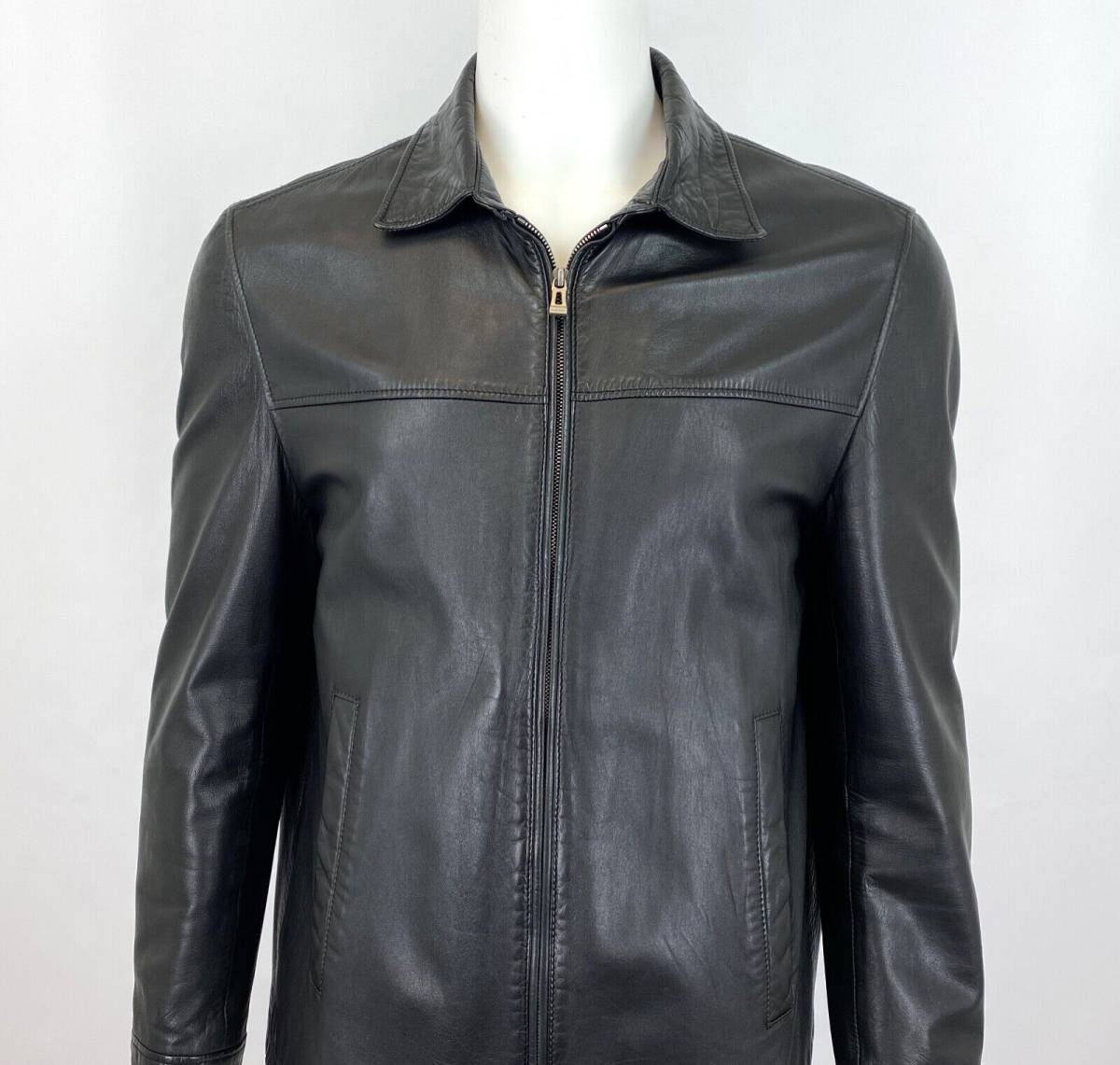Hugo Boss Mens 42 R US 52 IT Black Leather Jacket Coat Zip Pockets Lined Auth 海外 即決 - 1