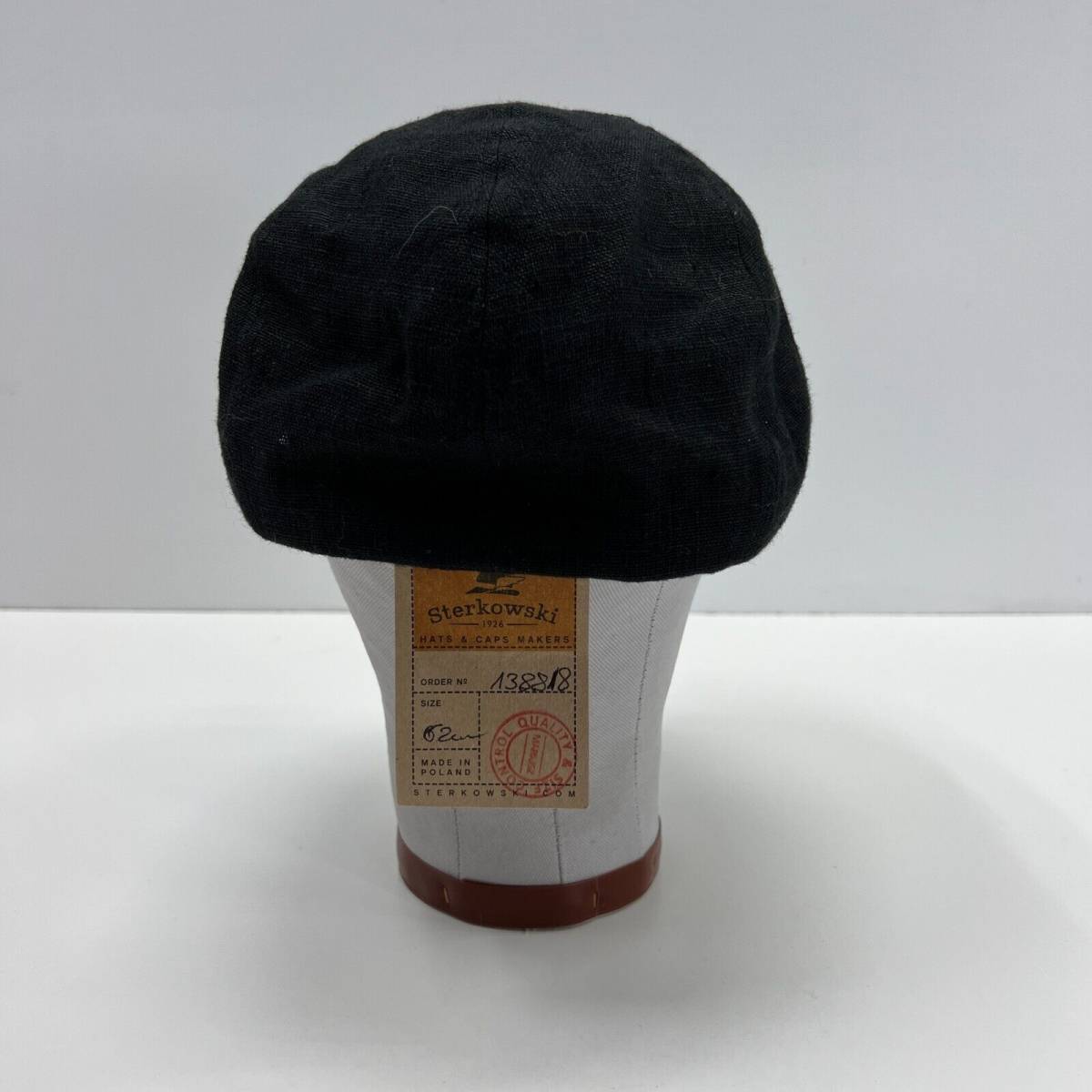 Sterkowski Flat Cap Hat Linen Summer Newsboy Black Made in Poland sz 62cm 海外 即決