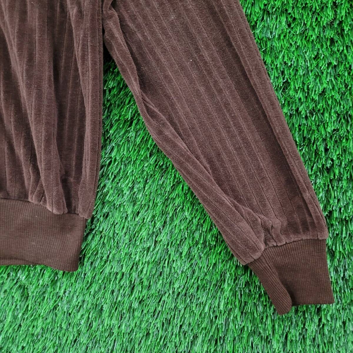Vintage 70s Velour Collard Stripped Shirt Small Corduroy Rustic Brown White 海外 即決 - 2