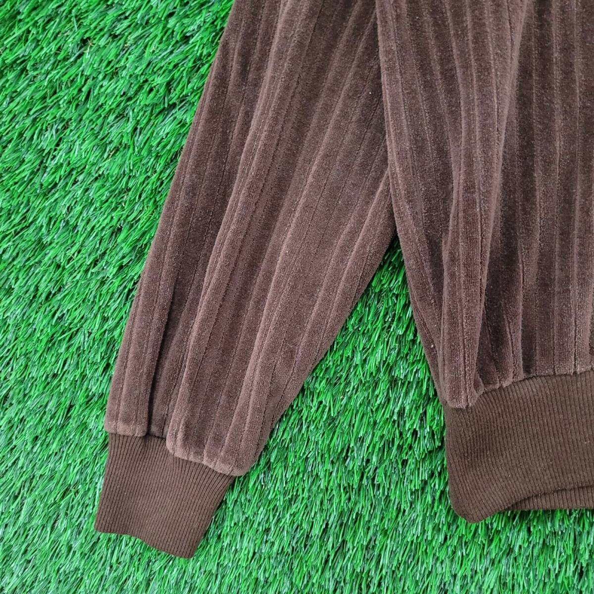 Vintage 70s Velour Collard Stripped Shirt Small Corduroy Rustic Brown White 海外 即決 - 3