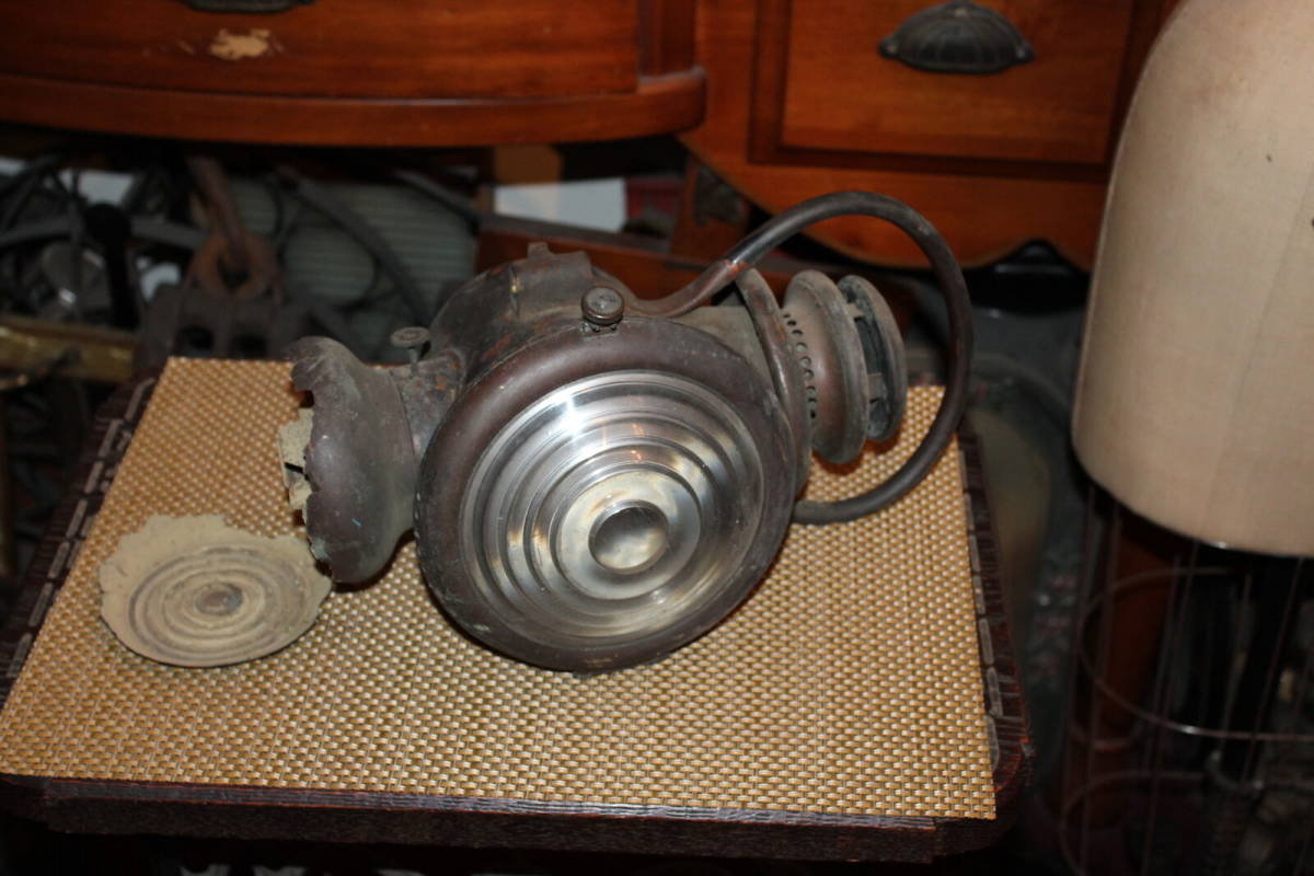 Antique Automobile Carriage Lamp Lantern Light #2 Solar Marked Brass Metal 海外 即決