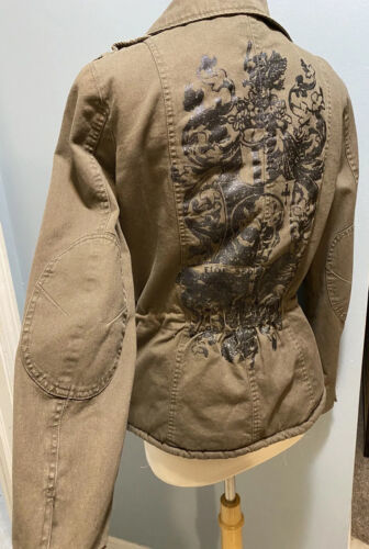 Yag Couture Military Style Utility Jacket Lined Black Sparkle Embellish Skull L 海外 即決