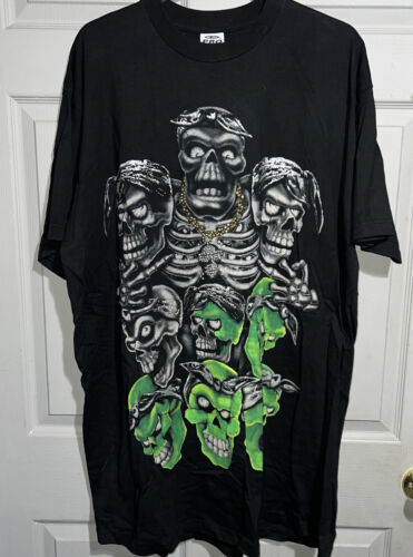 Vintage Y2K 3XL tall pro max made in USA skull handpainted T-shirt bling 海外 即決