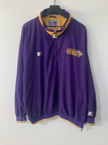Vintage Minnesota Vikings Starter Jacket Mens 2XL NFL Pro Line 1/2 Zip Pullover 海外 即決