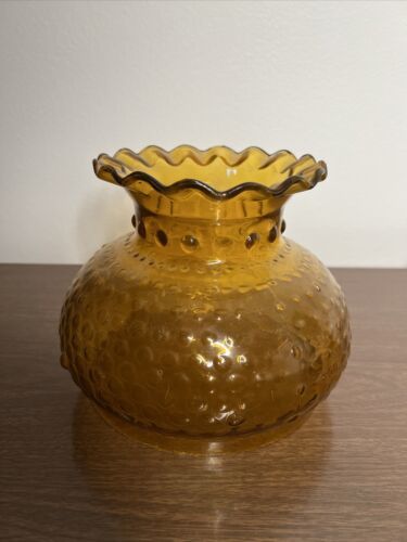 Vintage Amber Glass Hobnail Hurricane OIL ELECTRIC Lamp Shade 6 3/4 " Fitter 海外 即決