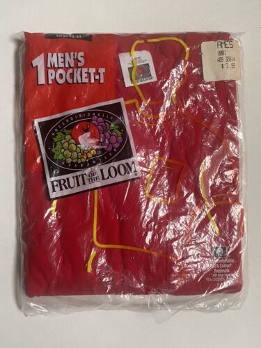 Vtg 90s FOTL pocket t shirt Fruit of the Loom deadstock NOS Red Large 海外 即決