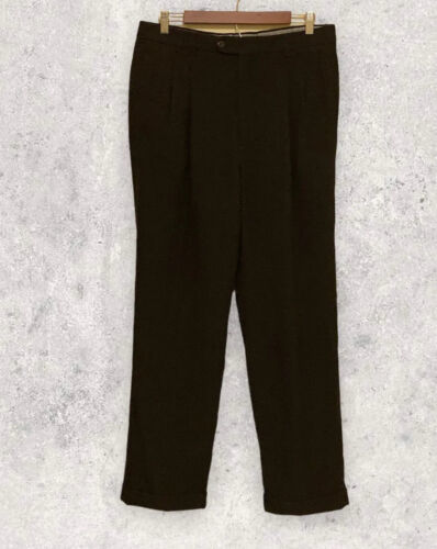 St. Croix Men's 33x30 Brown Wool Blend Pleat Dress Pants Pleats Cuffs Italy 海外 即決