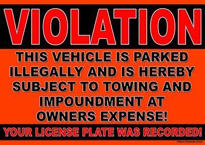 10 Pack of Violation No Parking Stickers - Towing at Owners Expense 海外 即決
