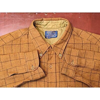 Vintage Pendleton Mens sz Large Gold Plaid Flannel 100% Virgin Wool Shirt USA 海外 即決