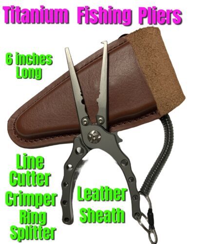 Titanium Fishing Needle Nose Pliers With Leather Sheath Braid Cutter Gift Box 海外 即決