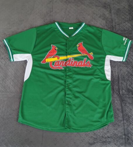 St Louis Cardinals Baseball Jersey Green Adult XL SGA Button Short Sleeve Men 海外 即決