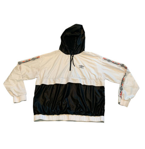 Umbro Pullover Windbreaker 1/4 Zip Jacket Black White Hooded Pockets Size XL 海外 即決