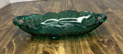 Vintage Green Indiana Glass Oval Relish Dish with Open Handles Flowers 海外 即決