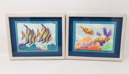 2 FIGI Graphics Tropical Fish 3D Signed Framed Art Ocean Coral Vintage 90s 海外 即決
