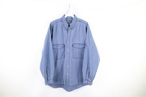Vintage 90s Streetwear Mens Medium Faded Stonewashed Baggy Fit Button Shirt Blue 海外 即決