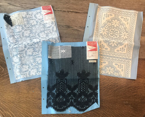 VTG Lot Of 3 Stern and Stern Quality Fabric Sample Cut Textiles Lace White Black 海外 即決