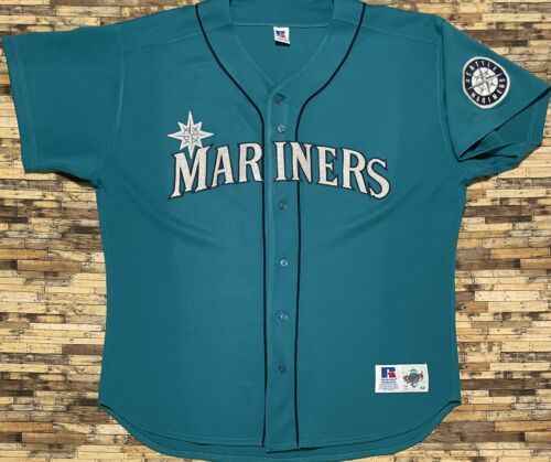 Rare Vintage Russell Athletic MLB Seattle Mariners Blank Teal Baseball Jersey 海外 即決