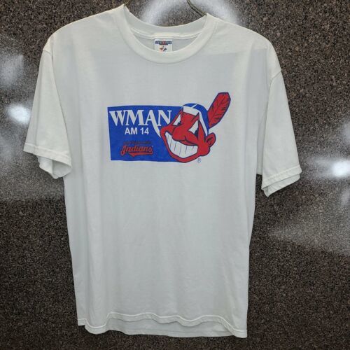 Vintage W MAN AM 14 Radio Station Cleveland Indians T-Shirt Jerzees XL 海外 即決